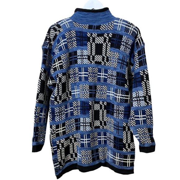 Vintage Womens Sweater Medium Cotton Blue Black Cottagecore NWT Babette Partners - Picture 5 of 11